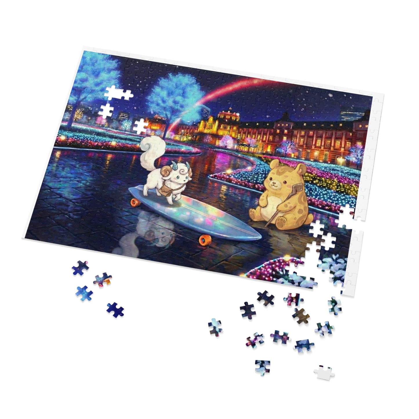 Build a night city puzzle stage and display your favorite figures – 500 Pieces (Tin Box)