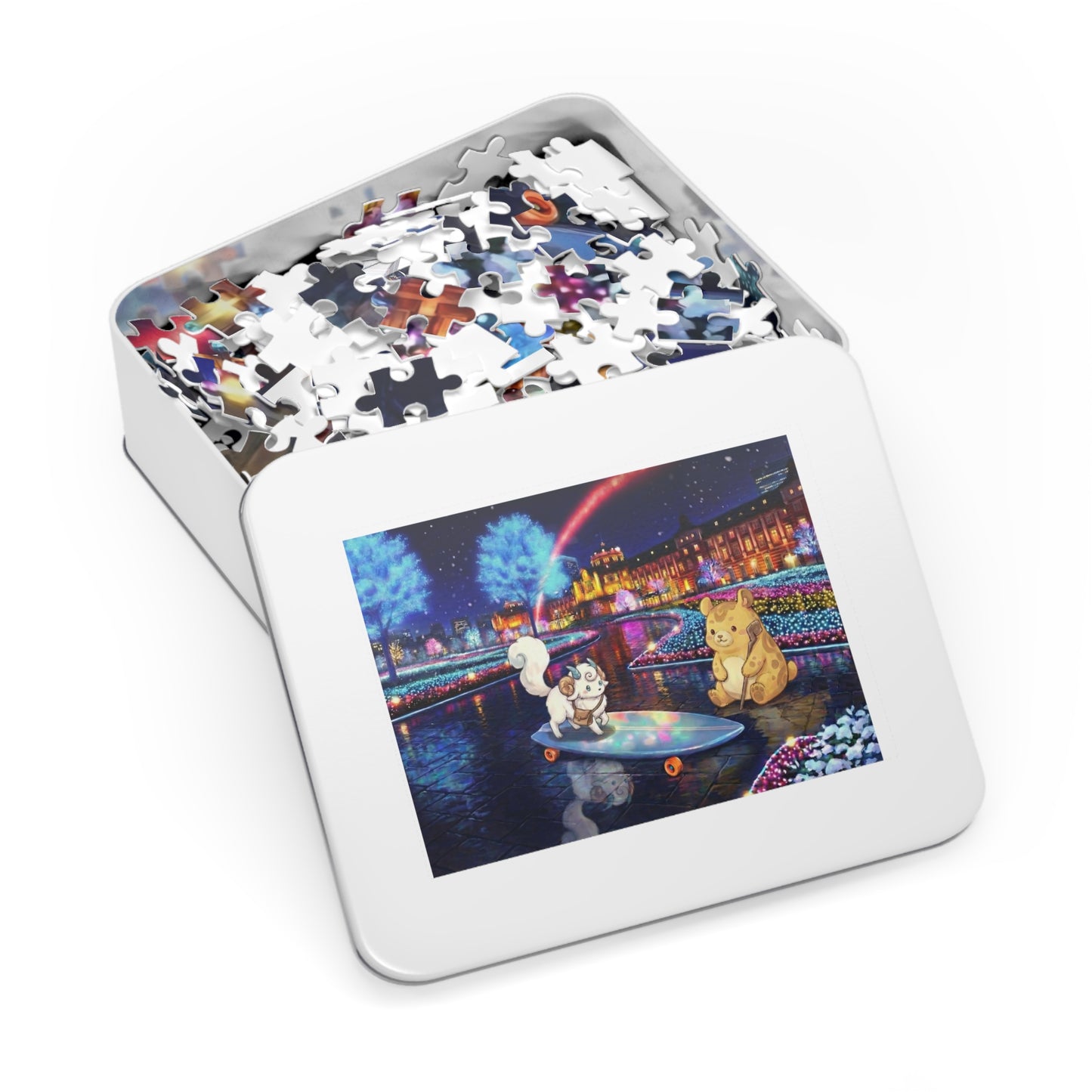 Build a night city puzzle stage and display your favorite figures – 500 Pieces (Tin Box)