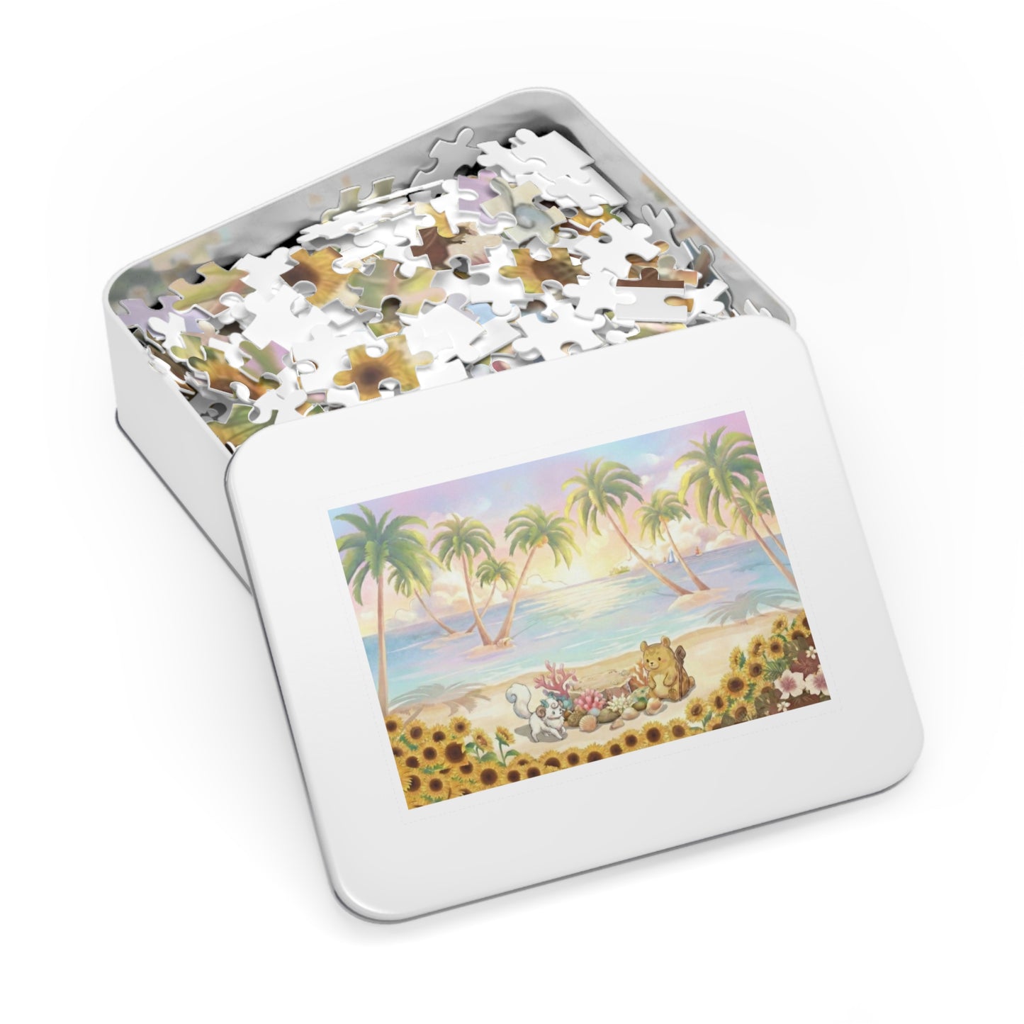 Build a summer beach puzzle stage and display your favorite figures – 500 Pieces (Tin Box)