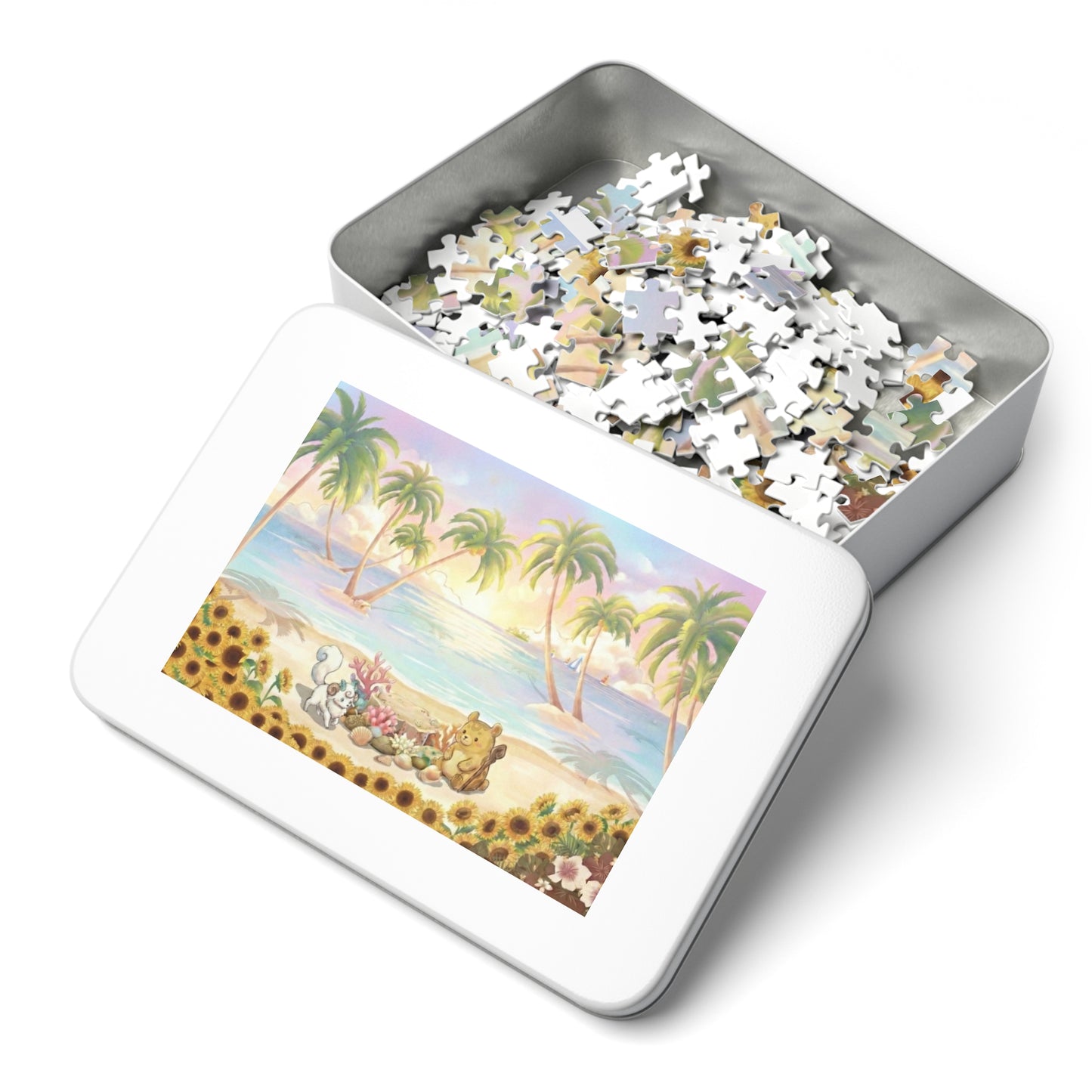 Build a summer beach puzzle stage and display your favorite figures – 252 Pieces (Tin Box)