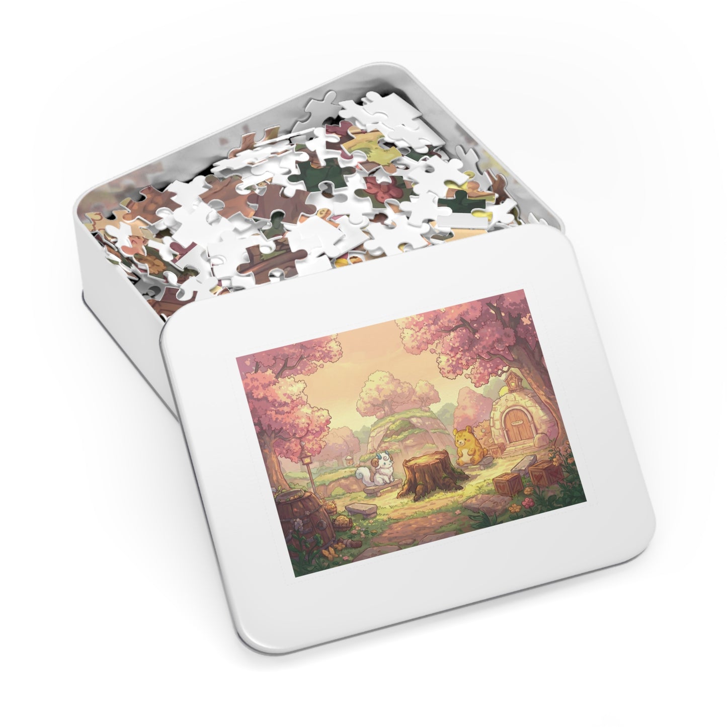 Build a woodland puzzle stage and display your favorite figures – 500 Pieces (Tin Box)