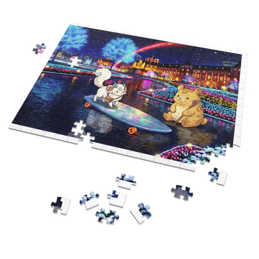 Build a night city puzzle stage and display your favorite figures – 252 Pieces (Tin Box)