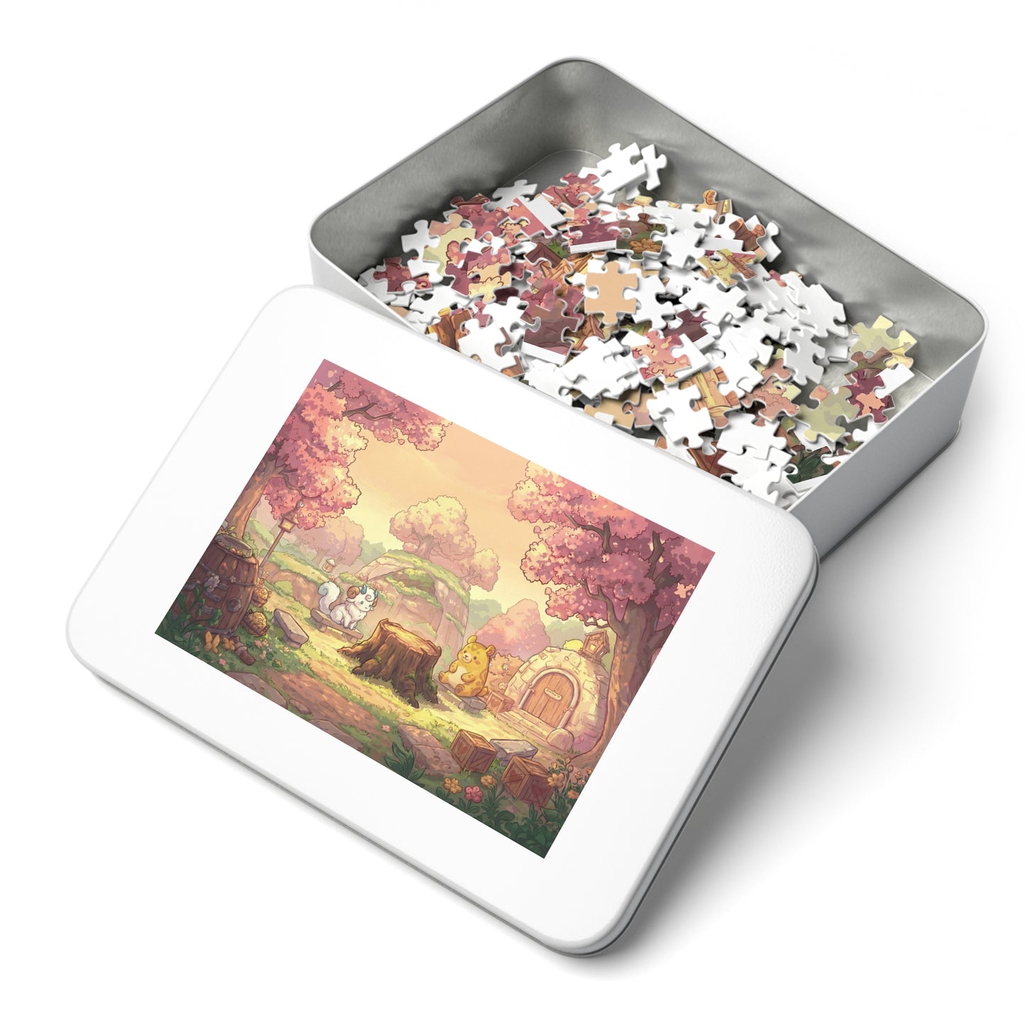 Build a woodland puzzle stage and display your favorite figures – 252 Pieces (Tin Box)