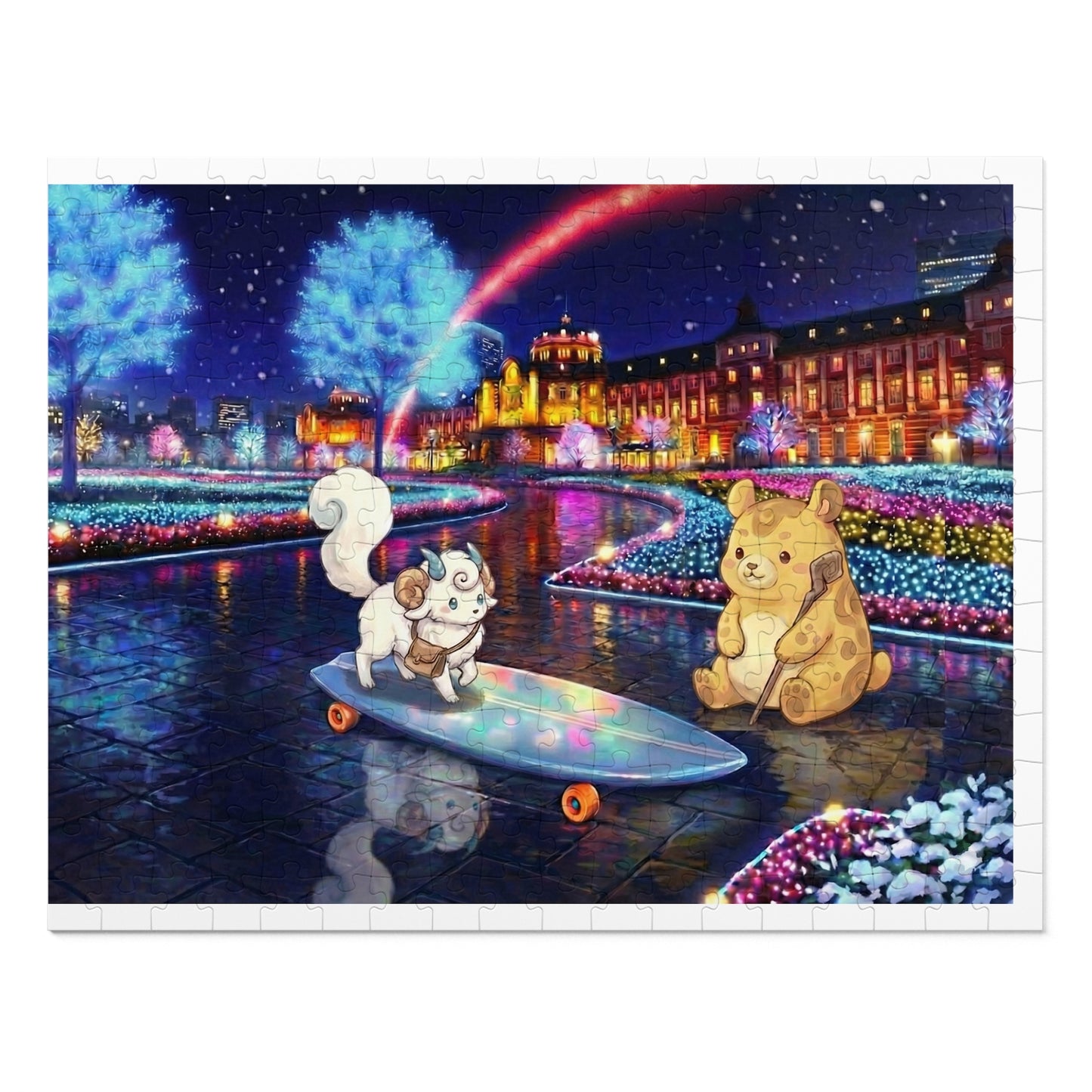Build a night city puzzle stage and display your favorite figures – 252 Pieces (Tin Box)